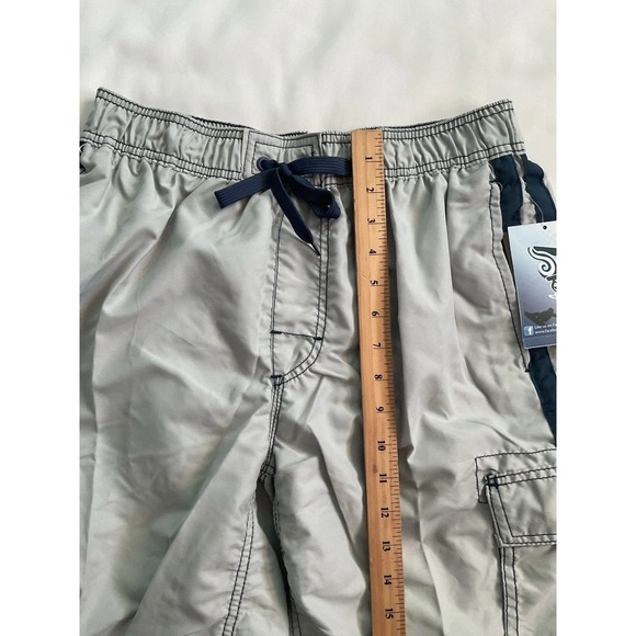 Kanu Surf Board Shorts Silver Swim Beach Cargo Pockets Lined Drawstring Size M - Picture 4 of 7